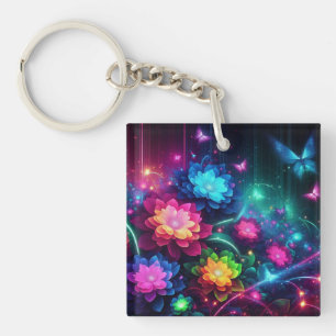Porte-clés Fleurs de néon brillantes et colorées/papillons