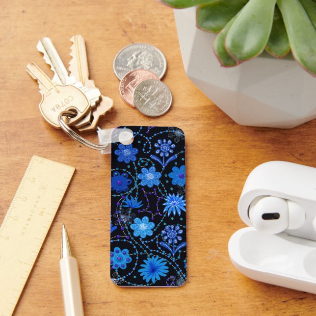 Porte-clés Fleurs de saumon bleu clair (Bureau)
