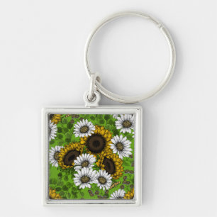 Porte-clés Fleurs de soleil et marguerites, jardin d'été