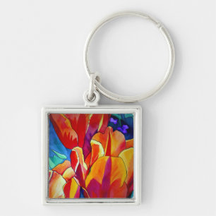 Porte-clés Fleurs de tulipes orange aquarelle peinture artist