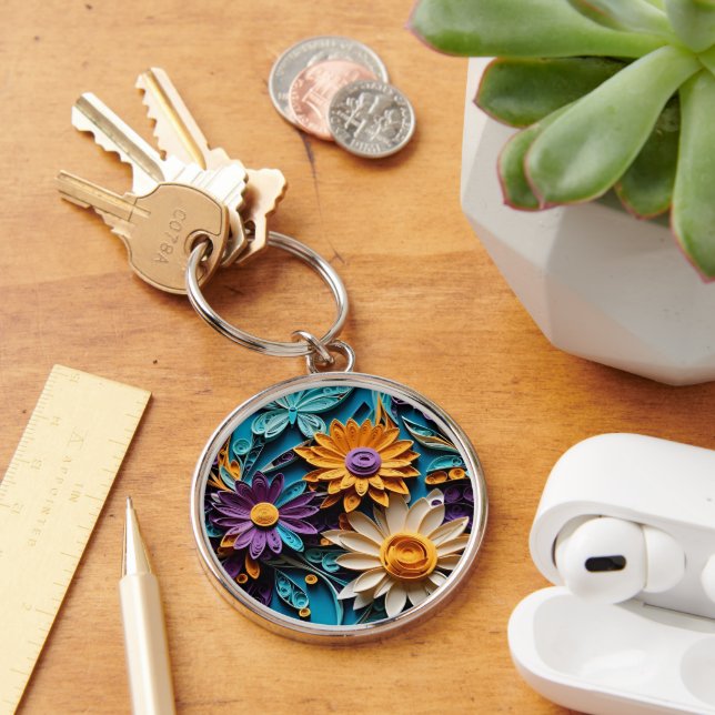 Porte-clés Fleurs de Whimsal : Papier Floral Quillé (Bureau)
