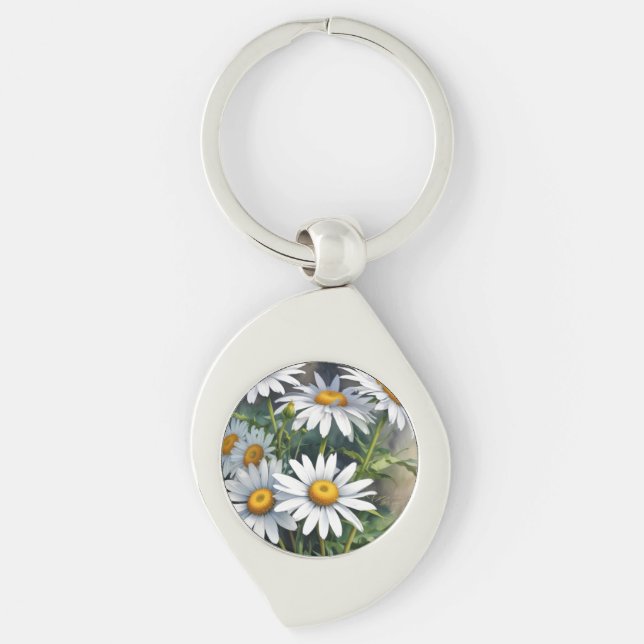 Porte-clés Fleurs et marguerites Elégante aquarelle (Devant)