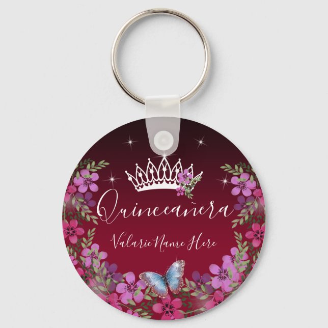 Porte-clés Fleurs et papillon princesse Quinceanera (Recto)