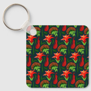 Porte-clés Fleurs Exotiques Colorées Motif de Feuilles