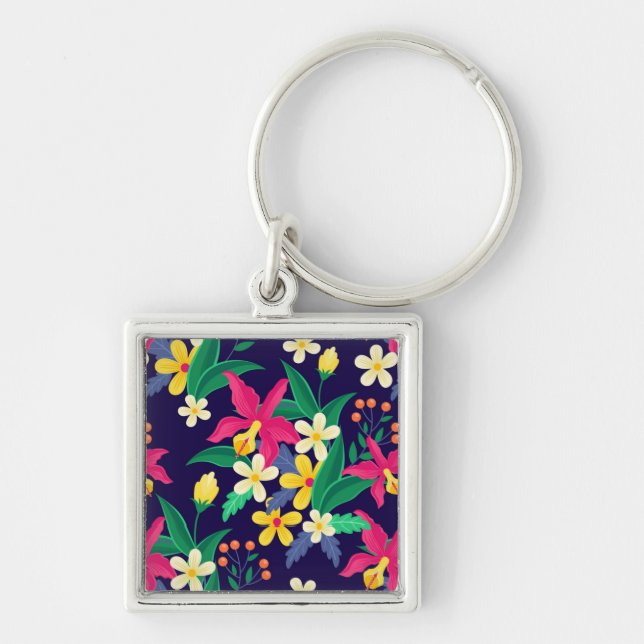Porte-clés Fleurs Exotiques Colorées Motif Feuilles-23021 (Devant)