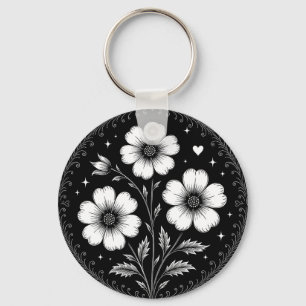 Porte-clés Fleurs gothiques noir et blanc