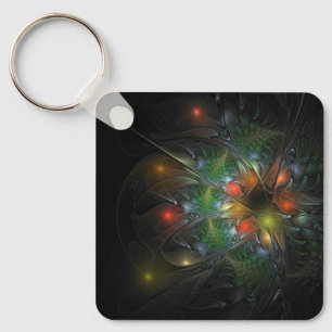 Porte-clés Fleurs imaginaires fractales douces et tendres