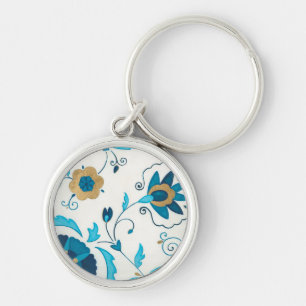 Porte-clés Fleurs Indigo dorées avec Arrière - plan blanc