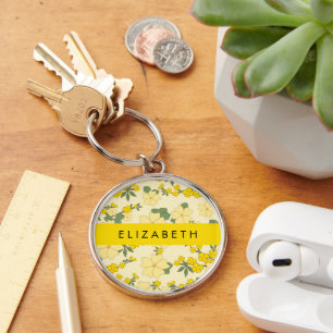 Porte-clés Fleurs Jaunes, Motif De Fleurs, Votre Nom