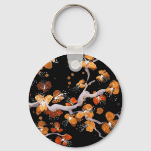 Porte-clés Fleurs oranges sur le noir