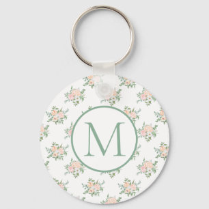 Porte-clés Fleurs rose monogramme 