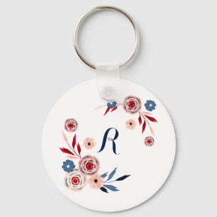Porte-clés Fleurs roses et bleues, motif floral, personnalisé