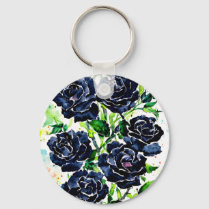 Porte-clés Fleurs Roses noires Goth Art peinture aquarelle