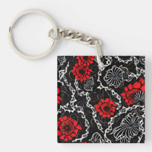 Porte-clés Fleurs rouges et dentelle noire Motif sans couture