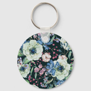 Porte-clés Fleurs sauvages d'anémones : Motif d'aquarelle Vin