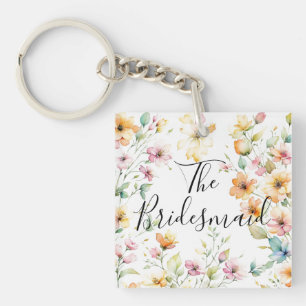 Porte-clés Fleurs sauvages d'aquarelle rose orange Boho