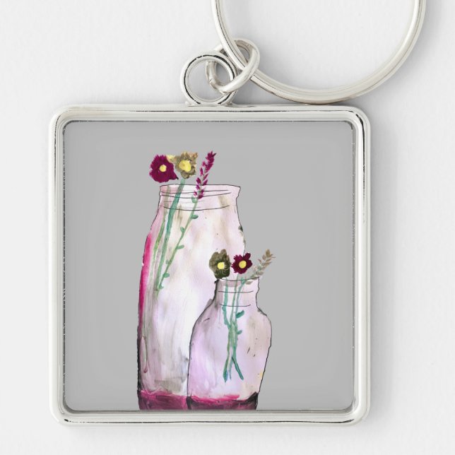 Porte-clés Fleurs sauvages d'aquarelle Whimsical en vase (Devant)