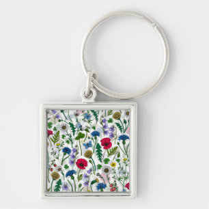 Porte-clés Fleurs sauvages sur blanc cassé