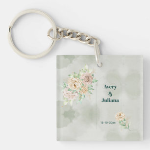 Porte-clés Fleurs Teintes Terrouses Bohème Élégant Vert Sauge