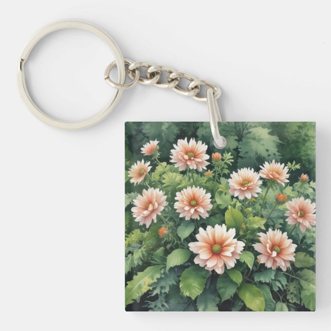 Porte-clés Fleurs Verdure Elégante Aquarelle (Devant)