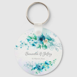 Porte-clés Fleurs vert turquoise bleu floral personnalisé