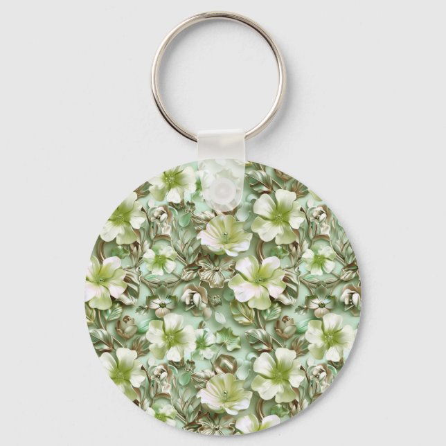 Porte-clés Fleurs Vertes Stylisées (Recto)