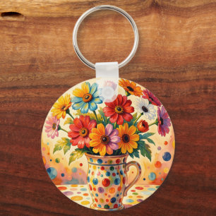 Porte-clés Fleurs Vibrantes, Points Colorés,