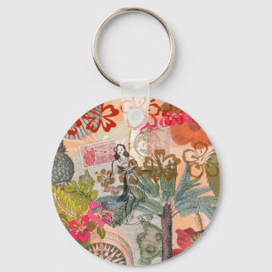 Porte-clés Fleurs vintages Hula Colorful Hawaiian Tropical