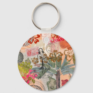 Porte-clés Fleurs vintages Hula Colorful Hawaiian Tropical