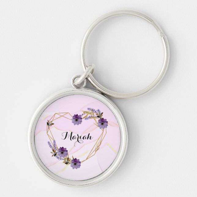 Porte-clés Fleurs violettes romantiques (Devant)