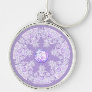 Porte-clés flocon de neige violet clair et coeur étincelant