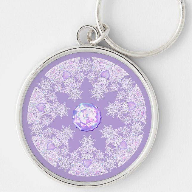 Porte-clés flocon de neige violet clair et coeur étincelant (Devant)
