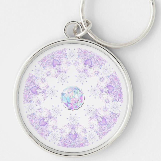Porte-clés flocon de neige violet clair et coeur étincelant (Devant)