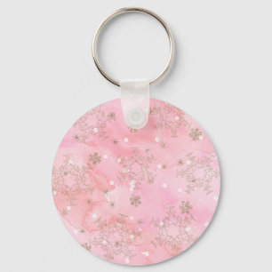 Porte-clés Flocons de neige de Noël rose motif boho