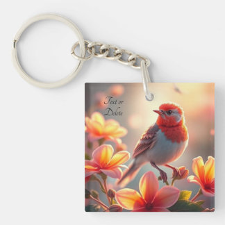 Porte-clés floral à oiseau orange