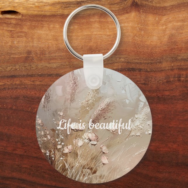 Porte-clés Floral Boho Beige Blanc (Recto)