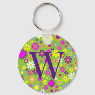 Porte-clés Floral coloré Floral initial Monogramme Porte - cl
