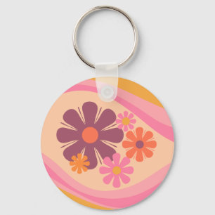 Porte-clés Floral Daydream Fleur Rétro Motif rose orange
