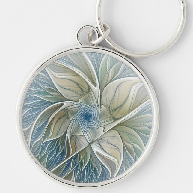 Porte-clés Floral Dream Motif Abstrait Blue Khaki Fractal (Devant)