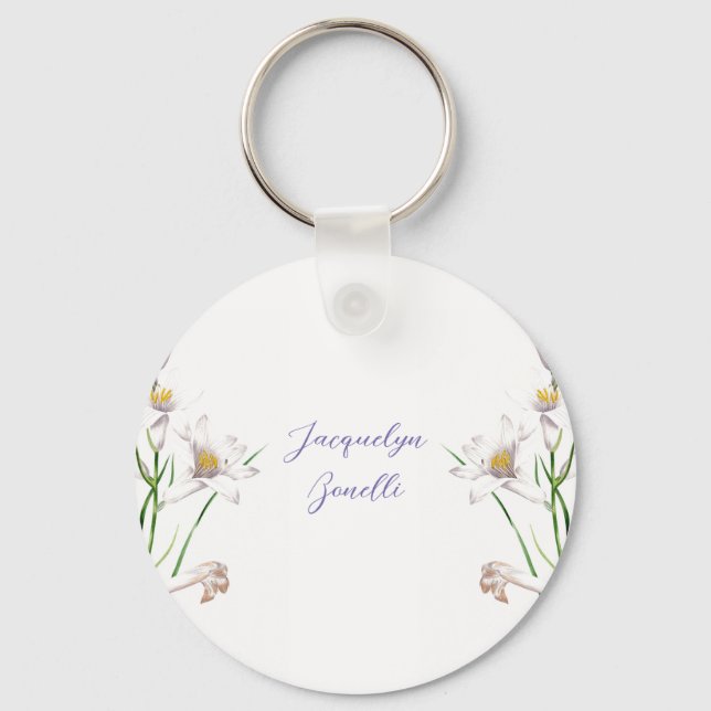Porte-clés Floral Elegant Chic Cute Calligraphie Ajouter Nom (Recto)