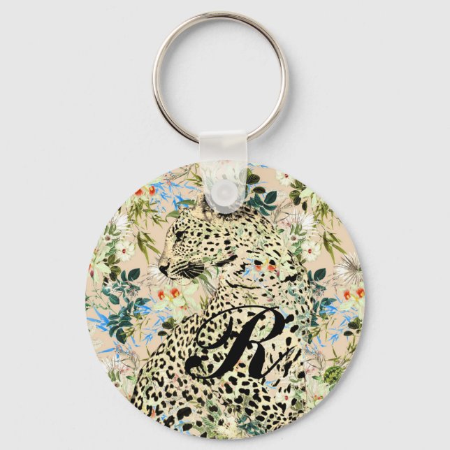 Porte-clés Floral empreinte de léopard tropical hawaïen (Recto)