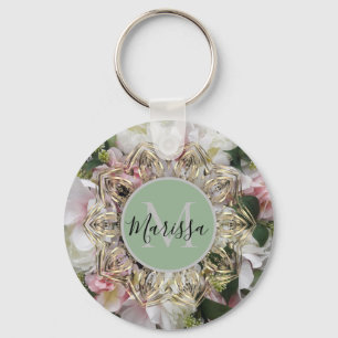 Porte-clés Floral Gold Hexagon Mandala Monogram 