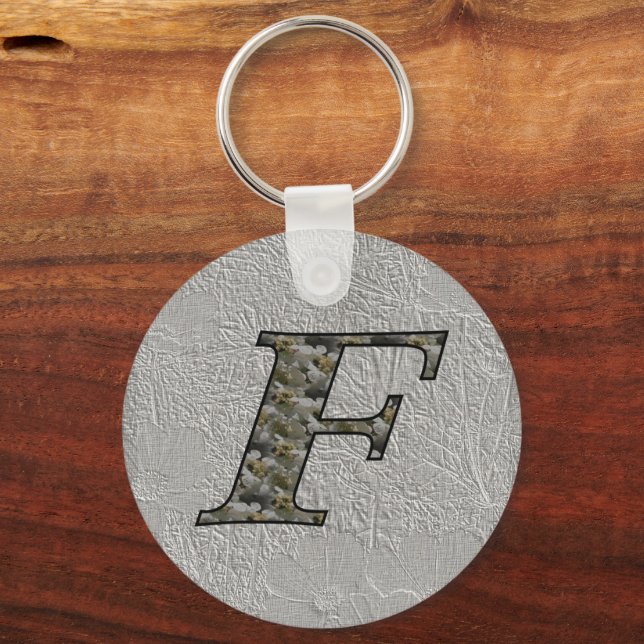 Porte-clés floral Hydrangea initiale monogramme F (Recto)