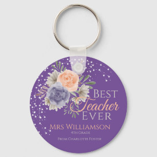 Porte-clés Floral meilleur enseignant jamais Peony Rose viole