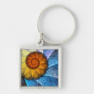 Porte-clés Floral Orange Bleu Jaune Art Abstrait