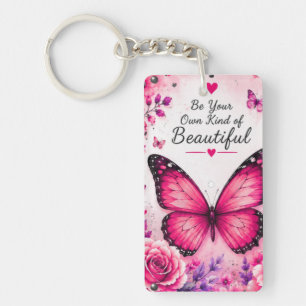 Porte-clés floral Papillon Rose Cadeau pour Elle