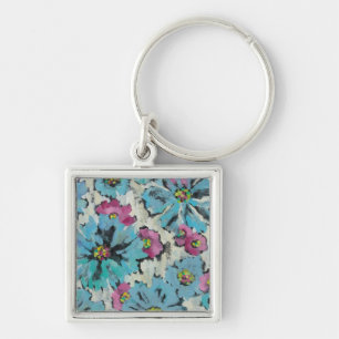 Porte-clés Floral rose et bleu graphique