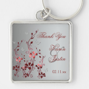 Porte-clés Floral rouge et argenté avec le porte - clé de