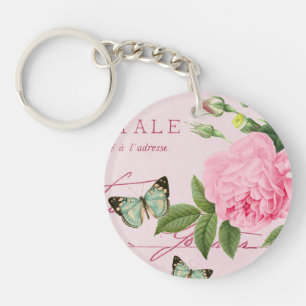 Porte-clés floral vintage rose en rose