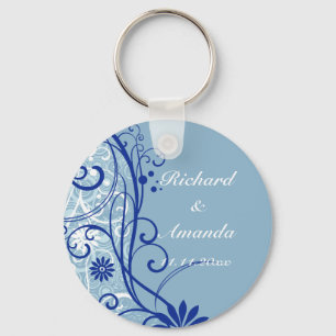 Porte-clés Flore bleu Mariage